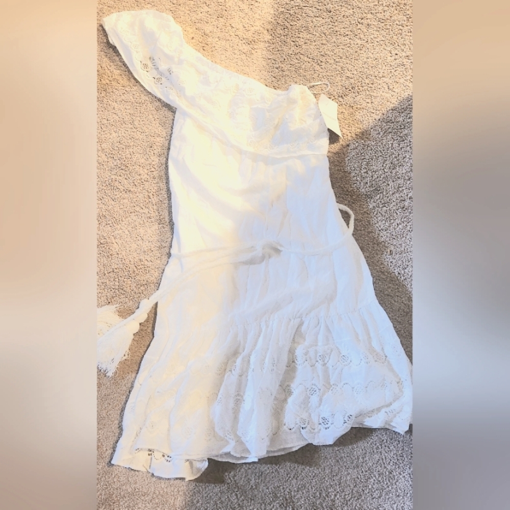 White  Ruched One Shoulder Sundress
